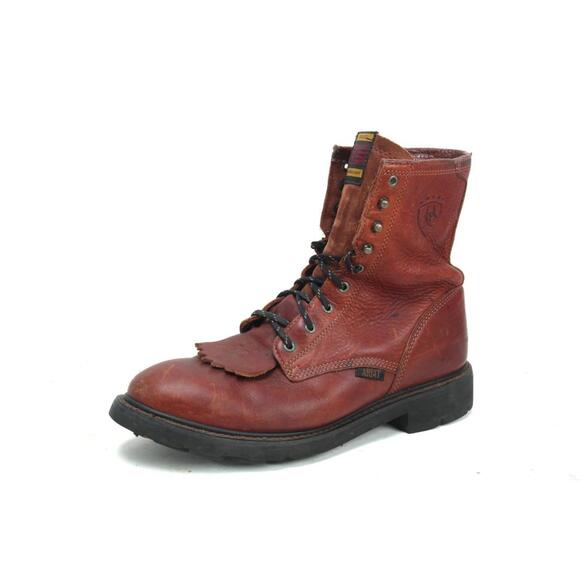 Ariat Men’s Brown Leather Cascade 8” Lace-Up Work DryShield Boots Size 12 D - Picture 1 of 16